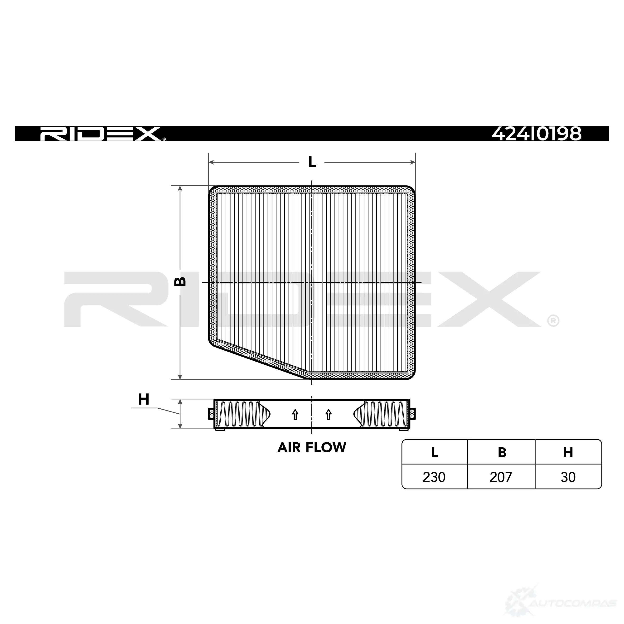 Салонный фильтр RIDEX 424i0198 7 AQSF 1437649618 - Изображение 1