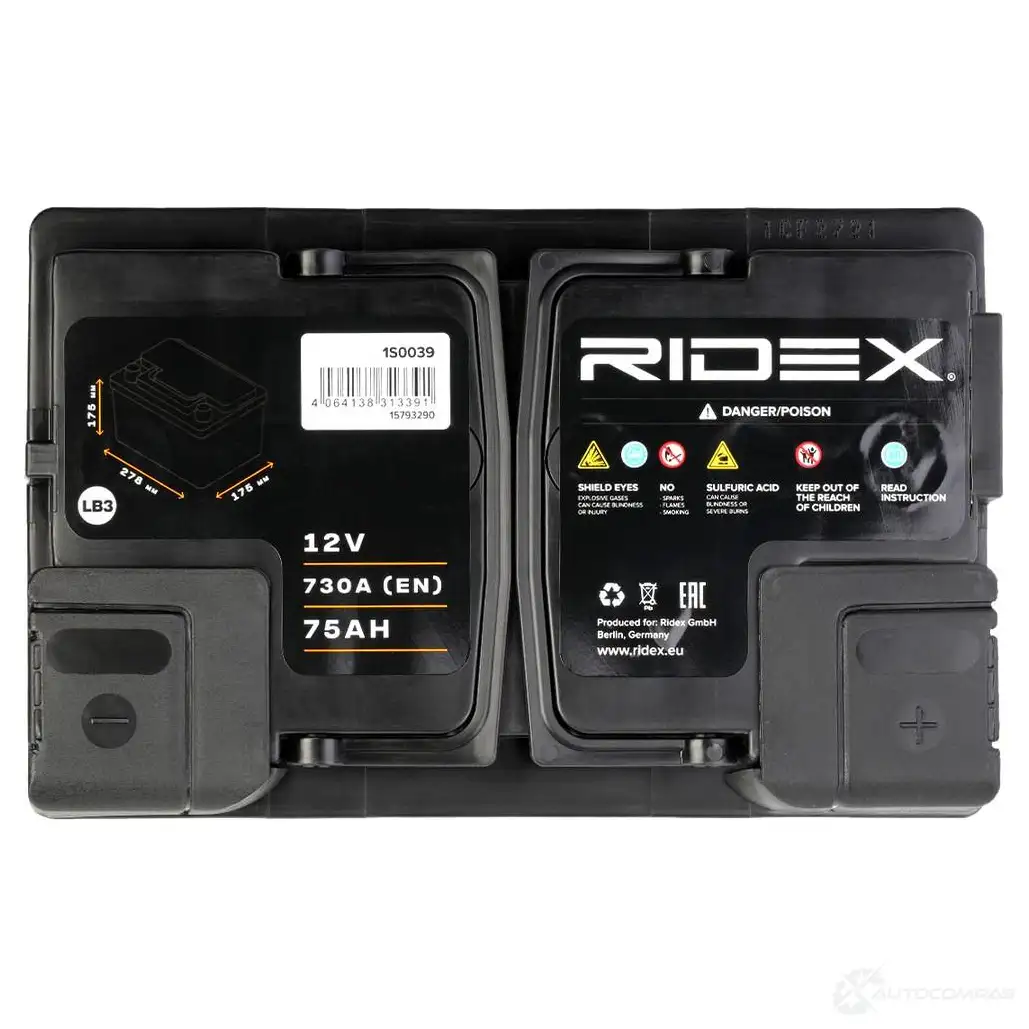 Аккумулятор RIDEX 1437728963 1S0039 OD 4CT изображение 5
