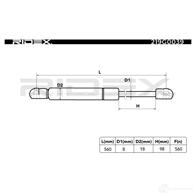 Амортизатор багажника, упор задней двери RIDEX ZXHS A1 1437669845 219g0039 изображение 1