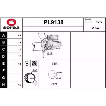 Стартер SNRA PL9138 PL913 8 1228721357 24G05K изображение 0