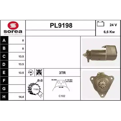 Стартер SNRA PL91 98 PL9198 1228721601 8WGAQ изображение 0