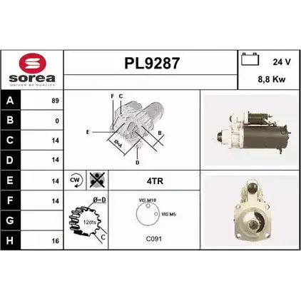 Стартер SNRA PL9287 AK79XN6 1228721857 PL9 287 изображение 0