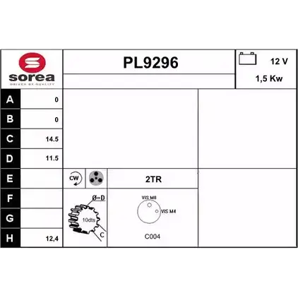 Стартер SNRA Z9JBMG PL9296 1228721879 PL 9296 изображение 0