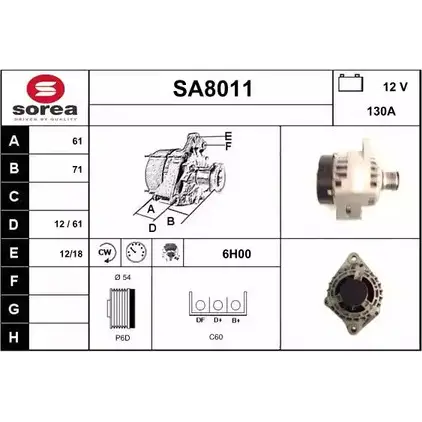 Генератор SNRA SA 8011 1228726541 504VX4 SA8011 изображение 0