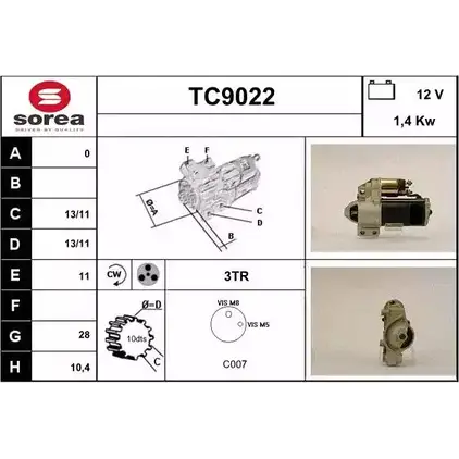 Стартер SNRA 6NOGG 1228729559 TC9022 T C9022 изображение 0