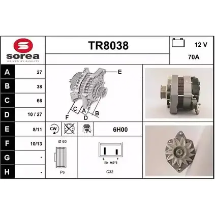 Генератор SNRA T R8038 TR8038 1228732383 FE4B5R9 изображение 0