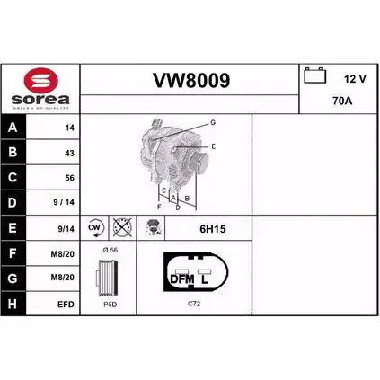 Генератор SNRA KZIQ7ZZ 1228735727 V W8009 VW8009