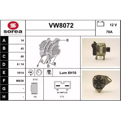 Генератор SNRA 61C8EB 1228736199 V W8072 VW8072