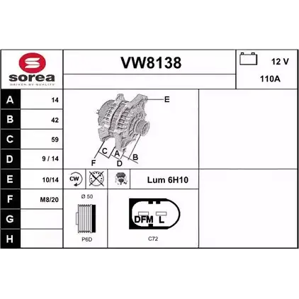 Генератор SNRA VW8138 1228736695 I6ZI6N4 J3 WNW0 изображение 0