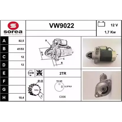 Стартер SNRA VW9022 UIN3B 1228736787 VW90 22 изображение 0