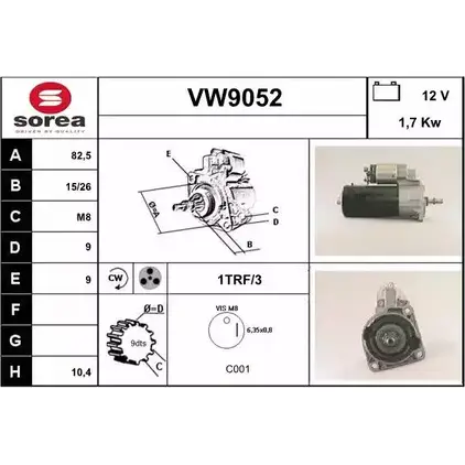 Стартер SNRA VW90 52 R50R6 1228737023 VW9052 изображение 0