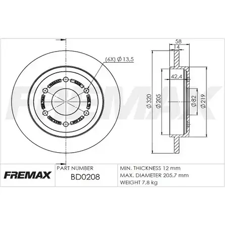 Тормозной диск FREMAX W T57ML7 1228737619 TU2BS BD-0208 изображение 0