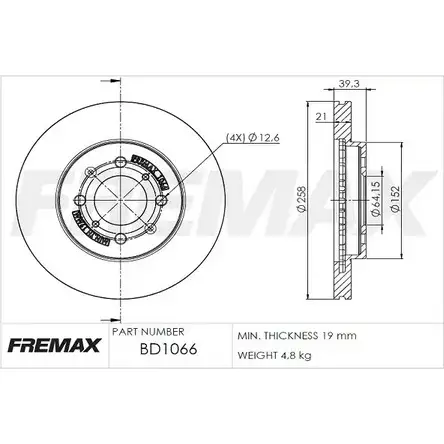 Тормозной диск FREMAX 59PJ C5 V89YY9 1228738339 BD-1066 изображение 0