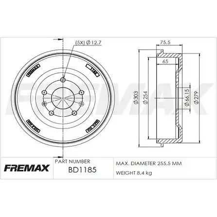 Тормозной барабан FREMAX BD-1185 PFMHN 1228738473 CMK SXU изображение 0