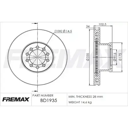 Тормозной диск FREMAX PX6O N F3EO1TM 1228738997 BD-1935 изображение 0