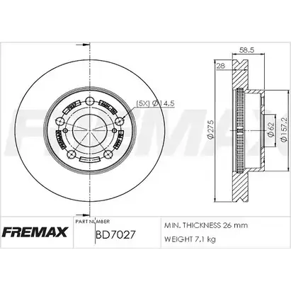 Тормозной диск FREMAX KE2LCMZ BD-7027 84 44XG1 1228744661 изображение 0