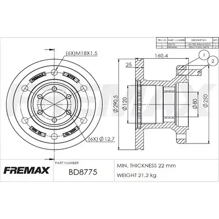 Тормозной диск FREMAX 1228745643 BD-8775 3 S7K0Q IH3NSRO изображение 0