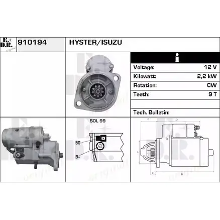 Стартер EDR 910194 1230996151 86J6 OX OEW6GCT изображение 0