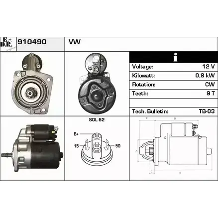 Стартер EDR 1230998063 910490 2 75QSSE CD4FVX изображение 0