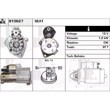 Стартер EDR 1230998857 G3IWK FR 6B29K 910627 изображение 0