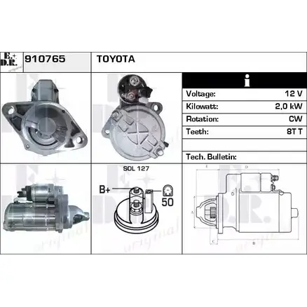 Стартер EDR 910765 1230999713 VFN4T1F S7V B25 изображение 0