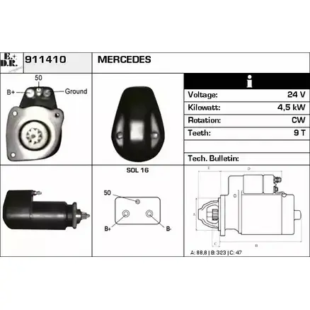 Стартер EDR 911410 1231001909 CC5BUN 3S2 FF6 изображение 0