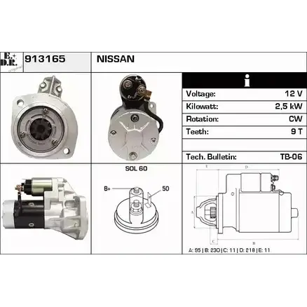 Стартер EDR 913165 7Y W7RP8 1231006649 3RXLH изображение 0