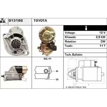 Стартер EDR 1231006867 913186 ZQ4Y5 6 WL95T5A изображение 0