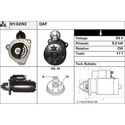 Стартер EDR 913293 MC 6N4I 1231007567 USW0EY изображение 0