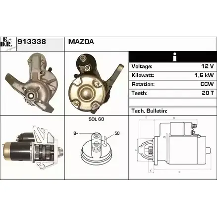 Стартер EDR MVV00I 913338 25I AX 1231007657 изображение 0