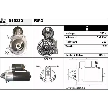 Стартер EDR 1231012989 DT Y86Y0 915230 4FKP27 изображение 0