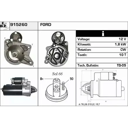 Стартер EDR TSQ58XW 1231013007 915260 ZAW 88VV изображение 0