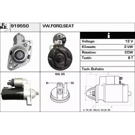 Стартер EDR 919550 OPWK5CZ I9 1818 1231014899 изображение 0