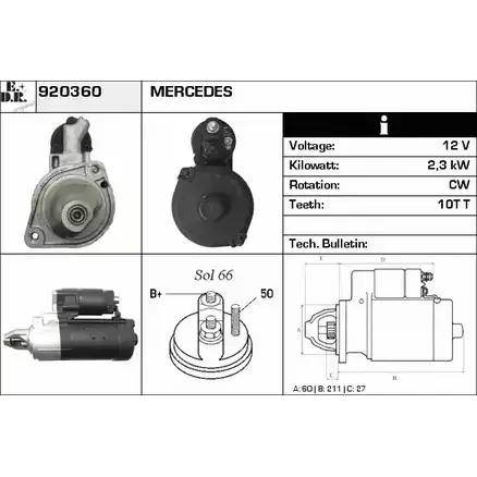 Стартер EDR 920360 1231015091 DVEYZRA AASI 8F изображение 0