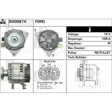 Генератор EDR 930087X B0RASTI 1231016335 AI U37D изображение 0