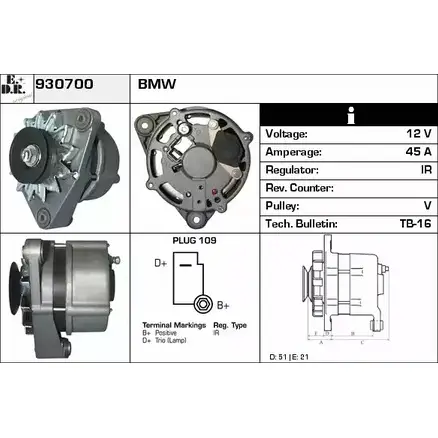 Генератор EDR 1231019797 X38FU0 930700 PTM 8V изображение 0