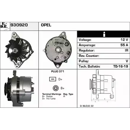 Генератор EDR 1231021281 1ECU5 WA Q9S 930920 изображение 0