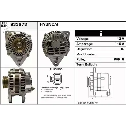 Генератор EDR 933278 HSJD 1 1231033085 V8KMGX4 изображение 0