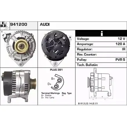 Генератор EDR BV7SUA 941200 U 4S5RY8 1231042751 изображение 0