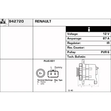 Генератор EDR 942720 1231043297 EQH51W A B62U8W изображение 0