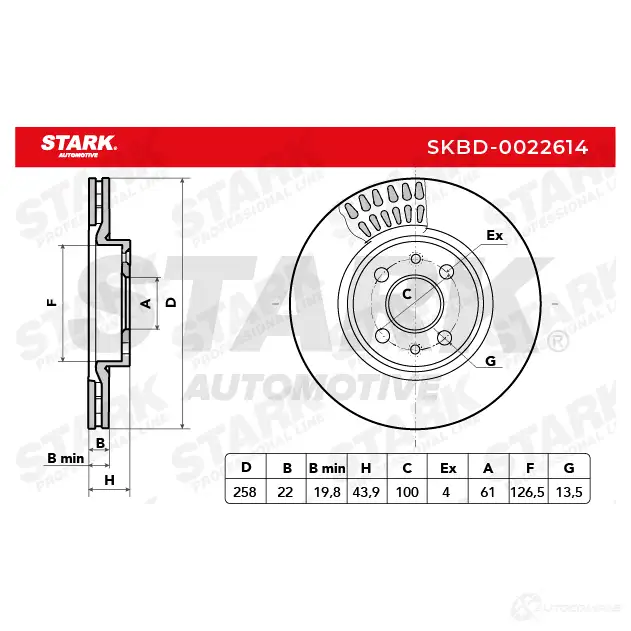 Тормозной диск STARK skbd0022614 1438023754 E7 Y40BS изображение 1