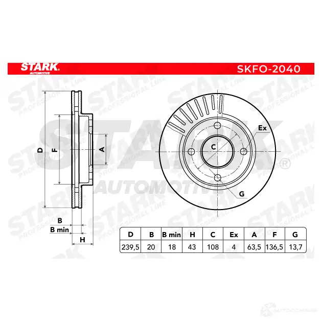 Тормозной диск STARK P K266H 1438023258 skfo2040 изображение 5