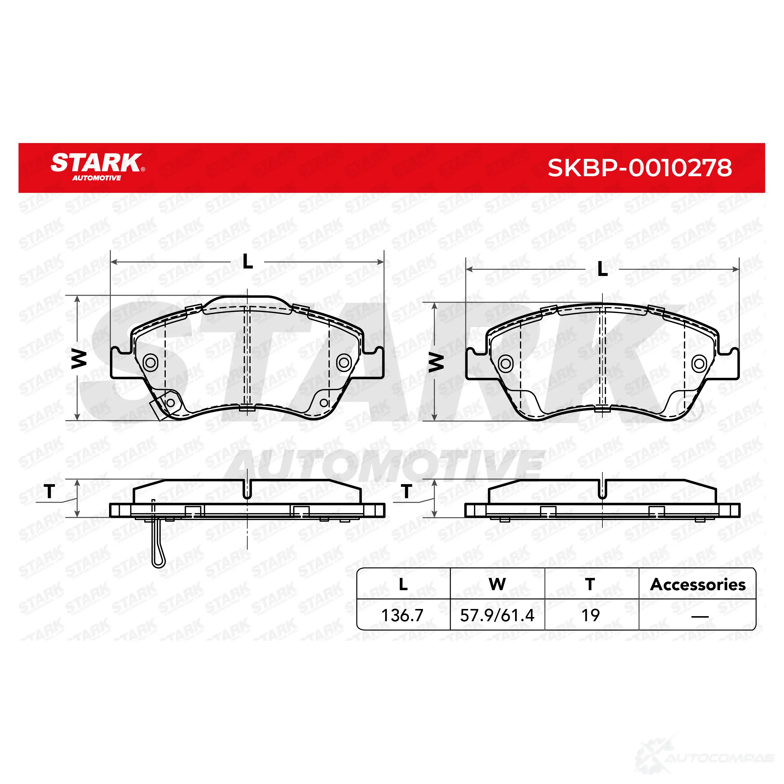 Тормозные колодки, комплект STARK 1437782051 E1 F19 skbp0010278 изображение 2