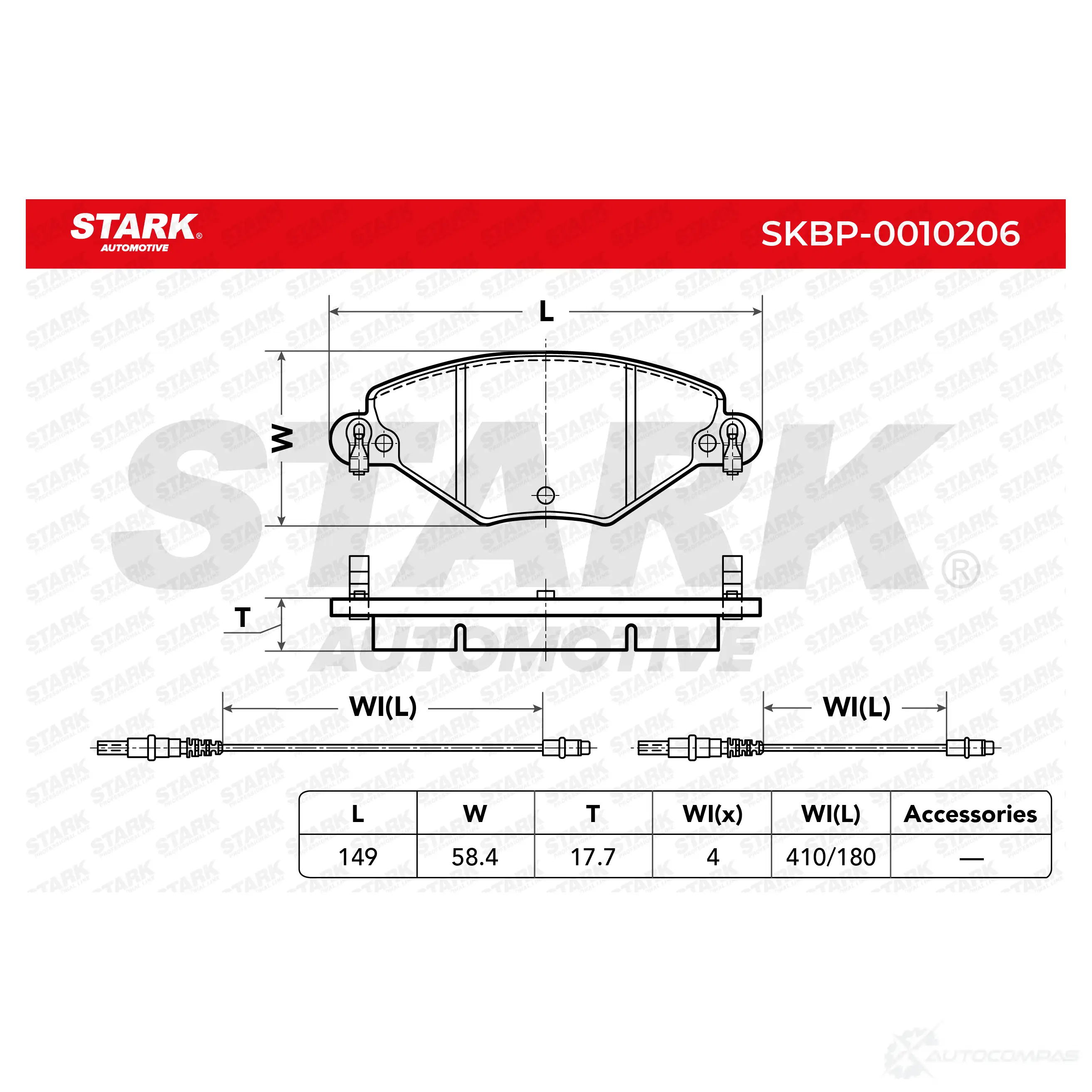 Тормозные колодки, комплект STARK 49B QTT skbp0010206 1437783340 изображение 2