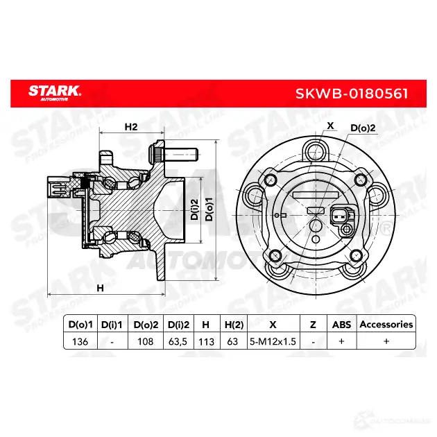 Подшипник ступицы колеса, комплект STARK skwb0180561 1438018966 U 5F3N изображение 2