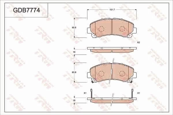 Тормозные колодки дисковые, комплект TRW GDB7774 1198155902 3322937306800 5FV6F 20
