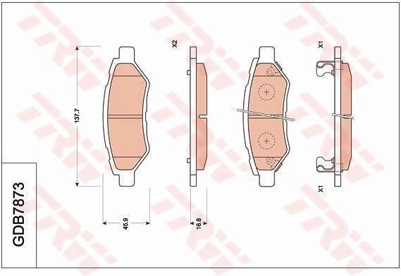 Тормозные колодки дисковые, комплект TRW GDB7873 2UWAN2 F 3322937307791 1216937581 изображение 0