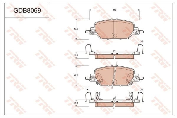 Тормозные колодки дисковые, комплект TRW GDB8069AT 1439901815 K5LR SQ0 изображение 0