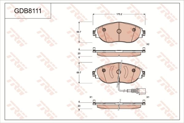 Тормозные колодки дисковые, комплект TRW 1439901880 ODQCAB 6 GDB8111 изображение 0