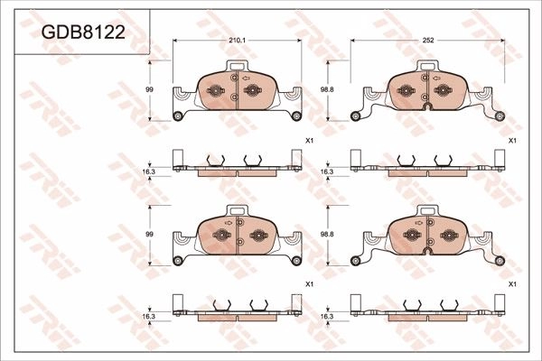 Тормозные колодки дисковые, комплект TRW GDB8122 1439901899 LRQ 7H